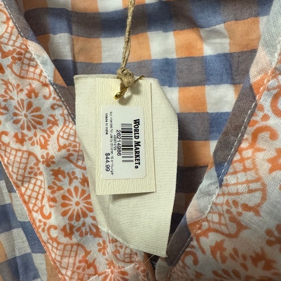 NWT World Market Blue and Orange Checkered Dress Size L/XL - Picture 3 of 5